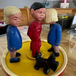 Vintage Plastic Three Figurine Toy Set in Blue and Red